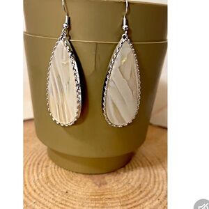 Beautiful Silver and Cream Teardrop Earrings